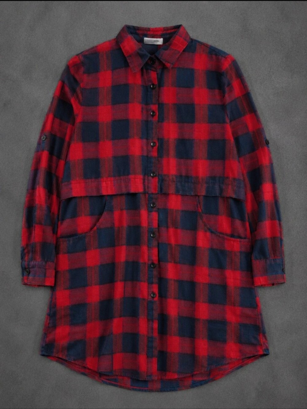 Hotouch Women's Buffalo Plaid Shirt Dress Red Black Flannel Button Front Pockets